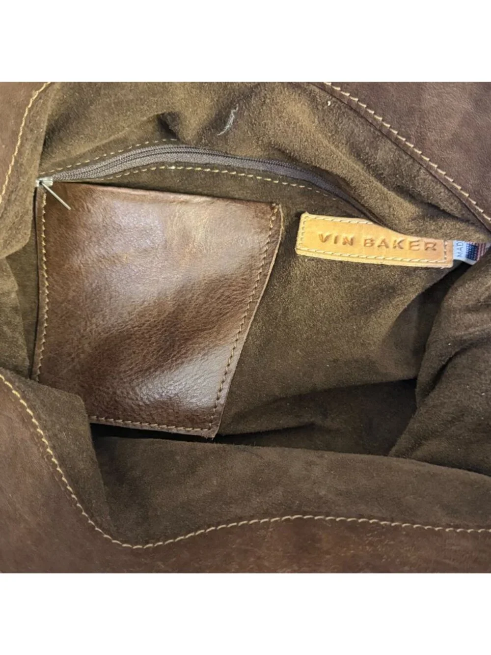 Vin Baker Brown Suede & Leather Shoulder Bag With Textured Design